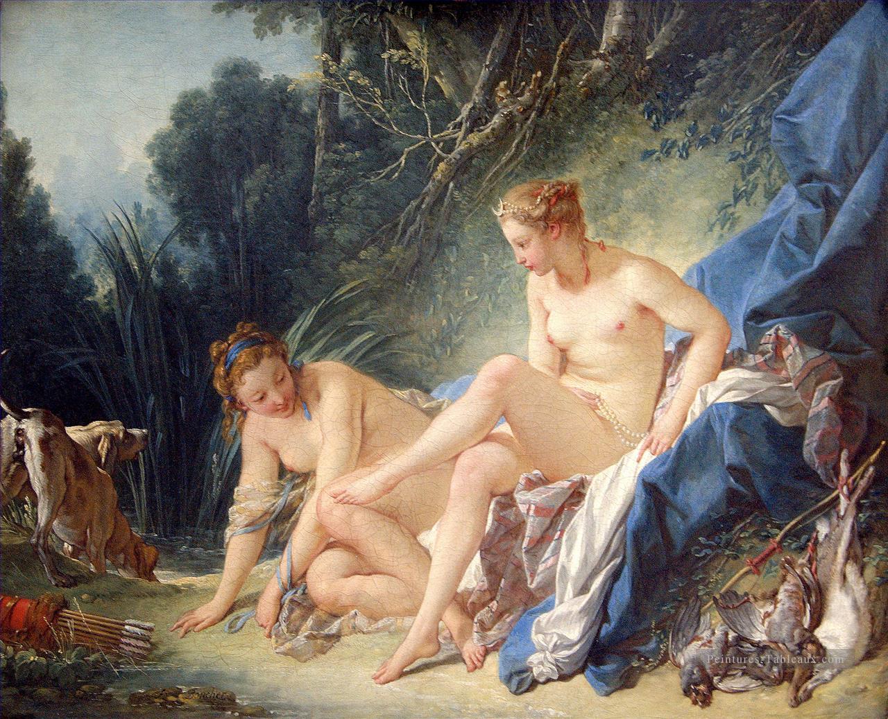 Diana sort de son ba François Boucher Nu classique Peintures à l'huile